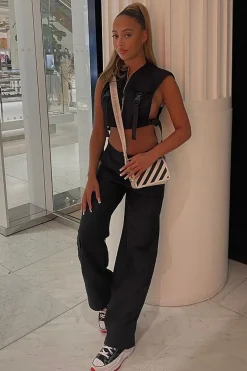 Rebellious Fashion Black Cropped Utility Vest - Reba