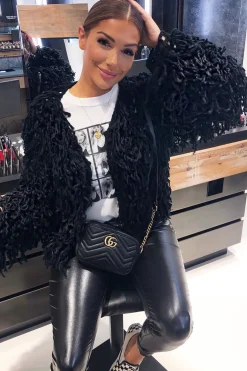 Rebellious Fashion Black Crop Shaggy Jacket - Idelle