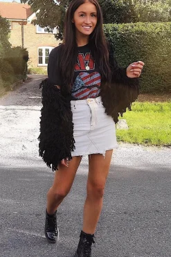 Rebellious Fashion Black Crop Shaggy Jacket - Idelle