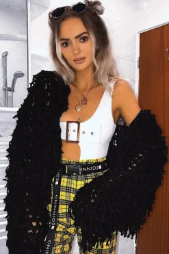 Rebellious Fashion Black Crop Shaggy Jacket - Idelle