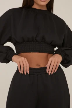 Rebellious Fashion Black Crop Sweater and Wide Leg Jogger Set - Enya