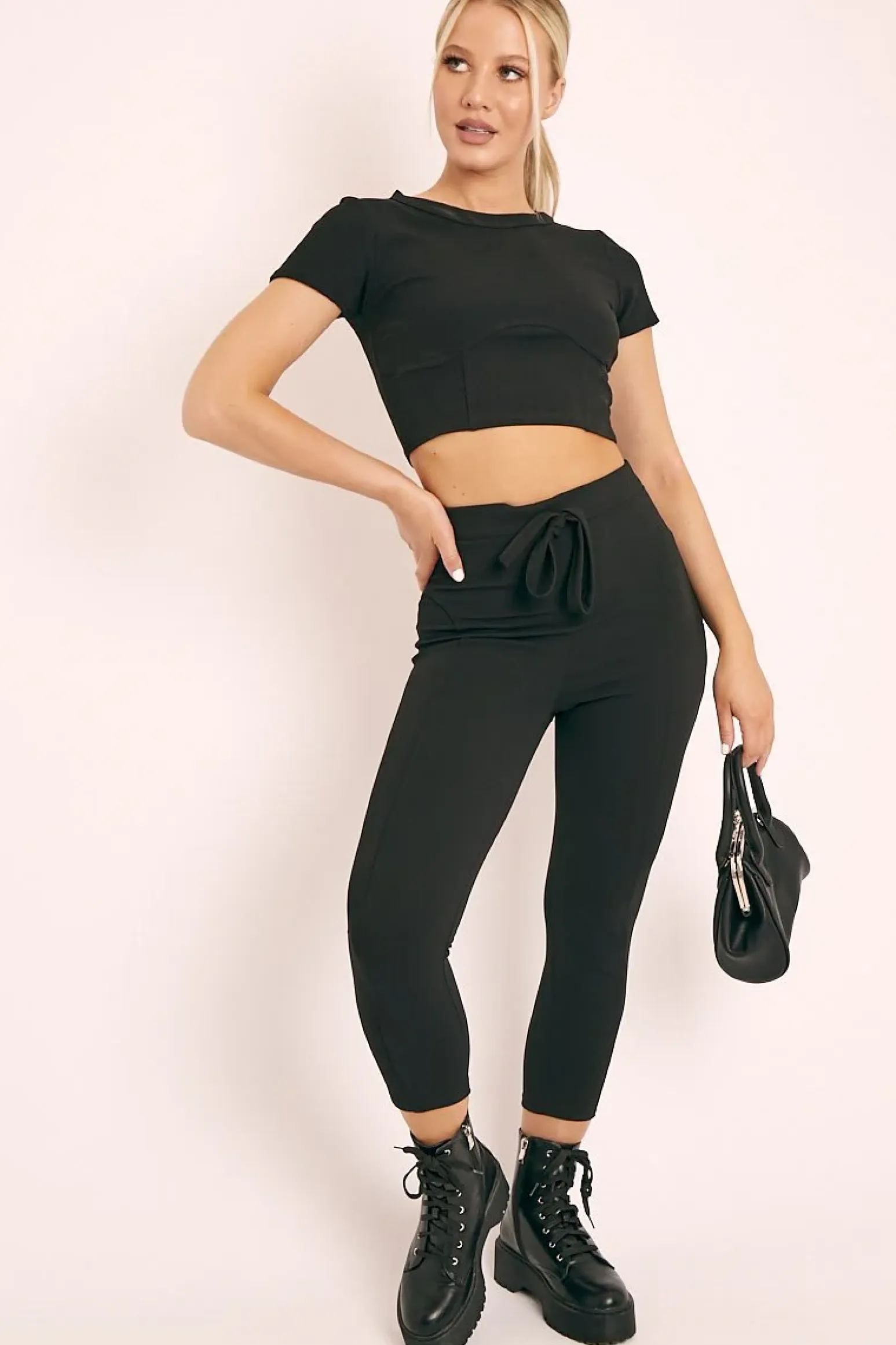 Rebellious Fashion Black Crop Top and Cropped Leggings Loungewear Co-ord - Zarah