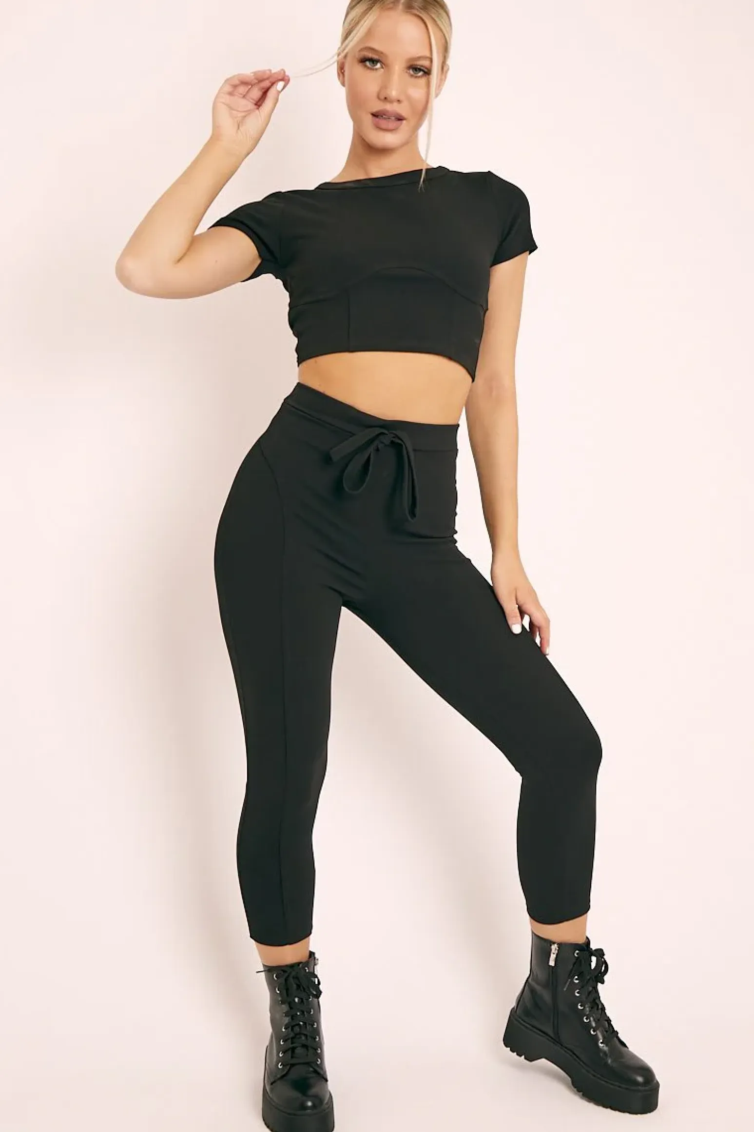 Rebellious Fashion Black Crop Top and Cropped Leggings Loungewear Co-ord - Zarah