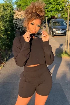 Rebellious Fashion Black Crop Top And Shorts Co-ord Set - Fina