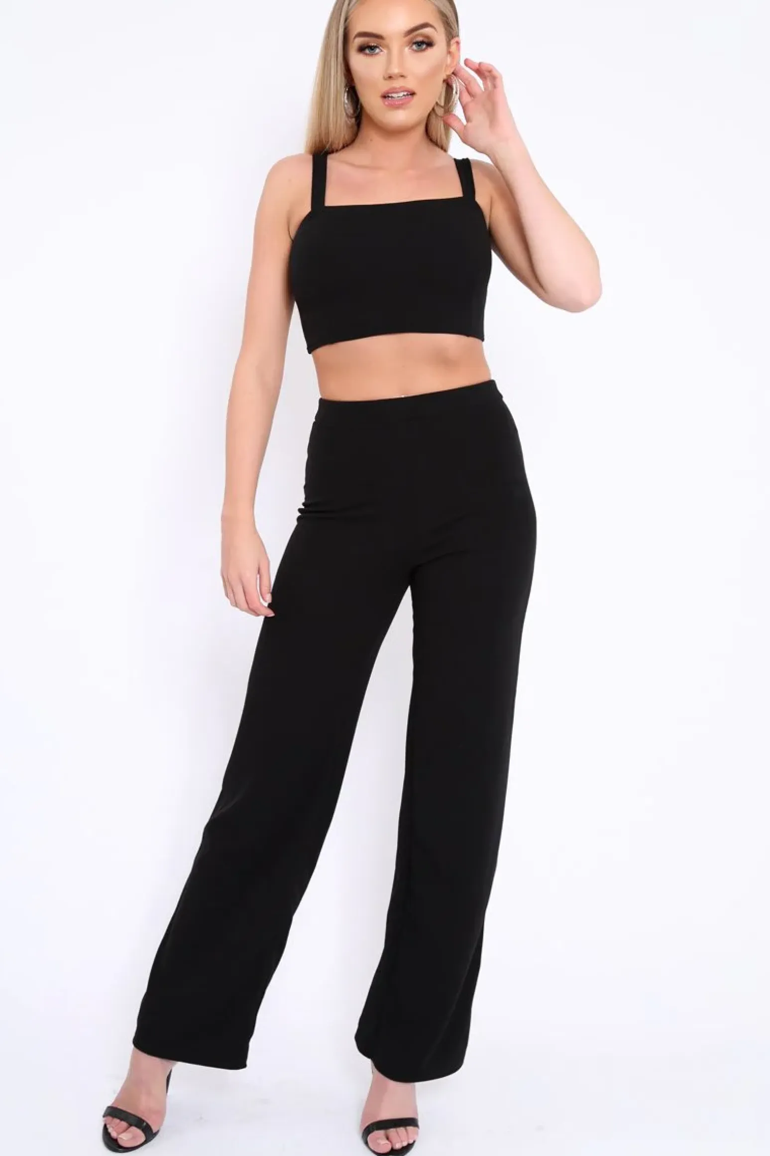 Rebellious Fashion Black Crop Top and Trousers Co-ord Set - Kimmy