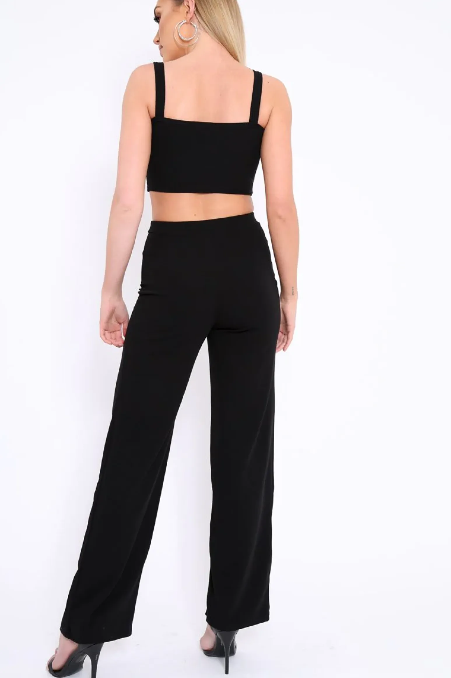 Rebellious Fashion Black Crop Top and Trousers Co-ord Set - Kimmy