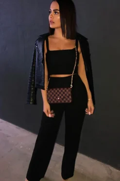 Rebellious Fashion Black Crop Top and Trousers Co-ord Set - Kimmy