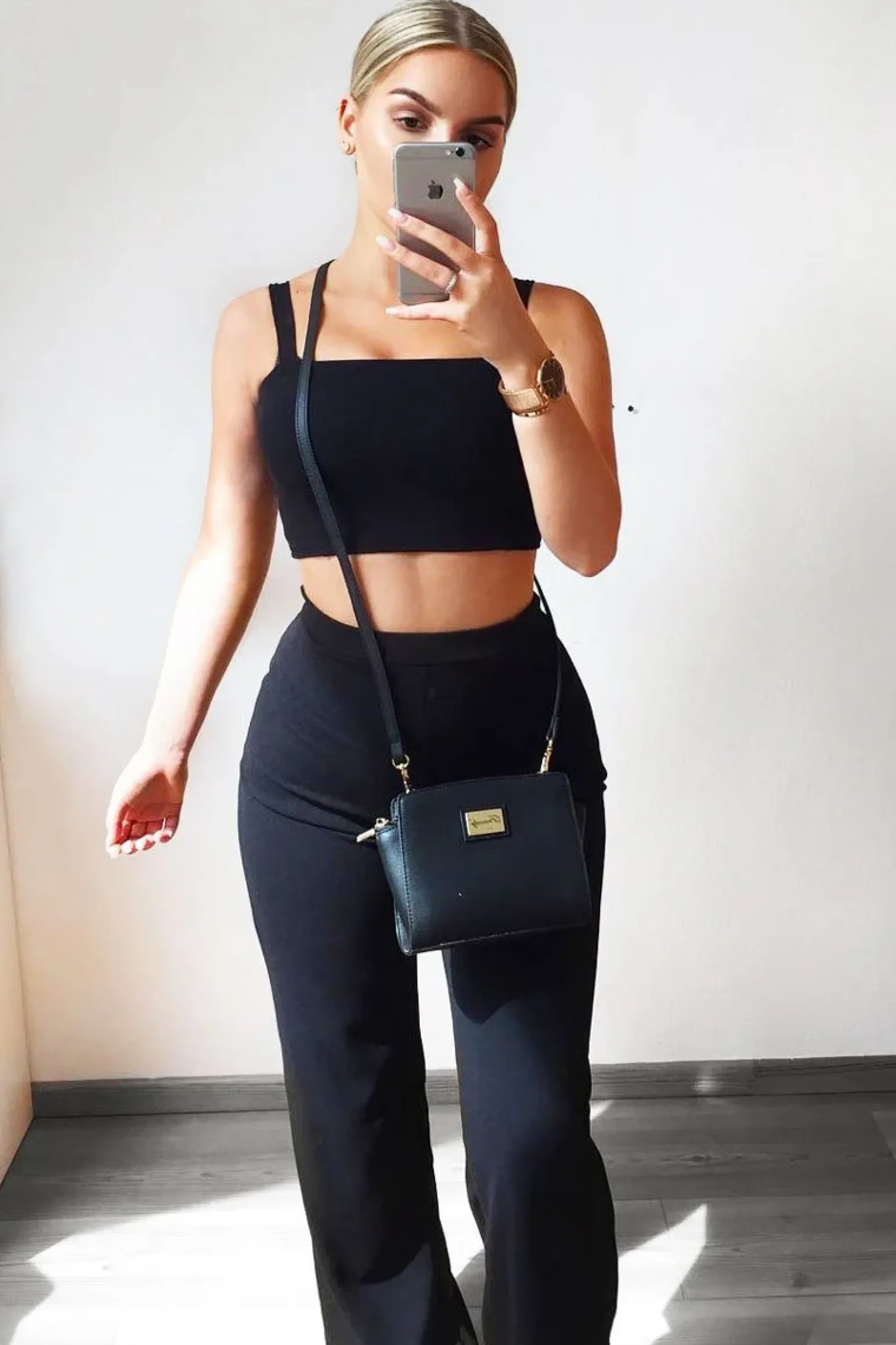 Rebellious Fashion Black Crop Top and Trousers Co-ord Set - Kimmy