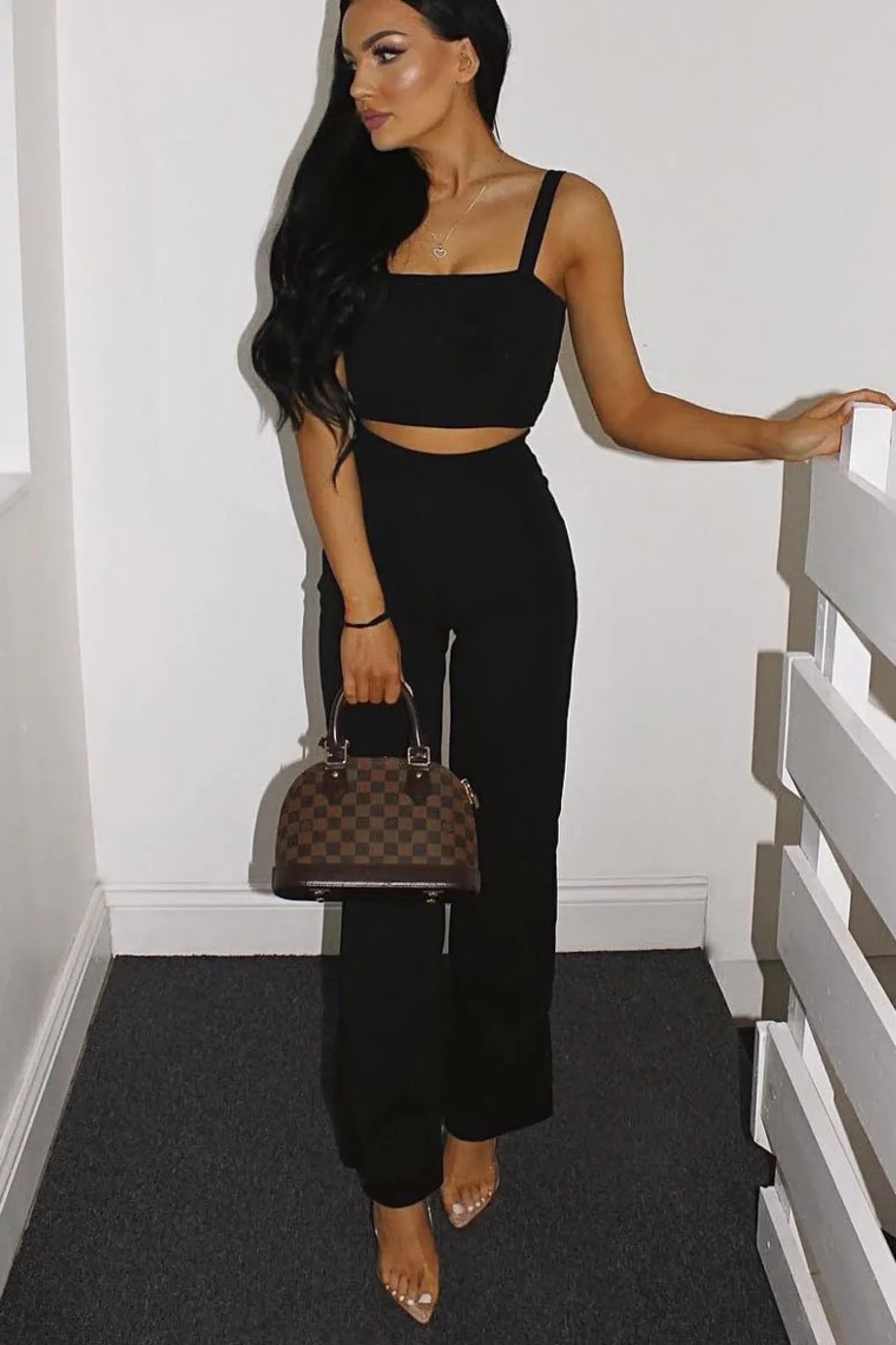 Rebellious Fashion Black Crop Top and Trousers Co-ord Set - Kimmy