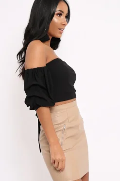 Rebellious Fashion Black Crop Top With Ruffle Sleeves - Fenix