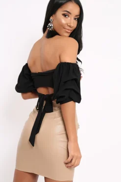 Rebellious Fashion Black Crop Top With Ruffle Sleeves - Fenix