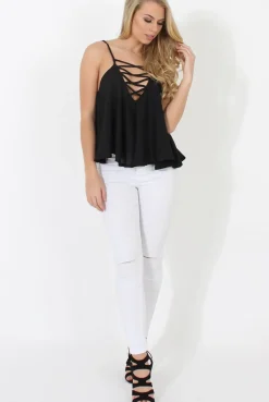 Rebellious Fashion Black Cross Front Detail Crop Top - Laurie