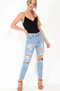 Rebellious Fashion Black Cross Over Bardot Bodysuit - Sahari