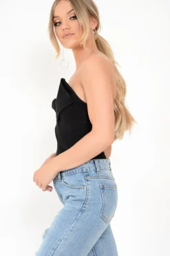 Rebellious Fashion Black Cross Over Bardot Bodysuit - Sahari