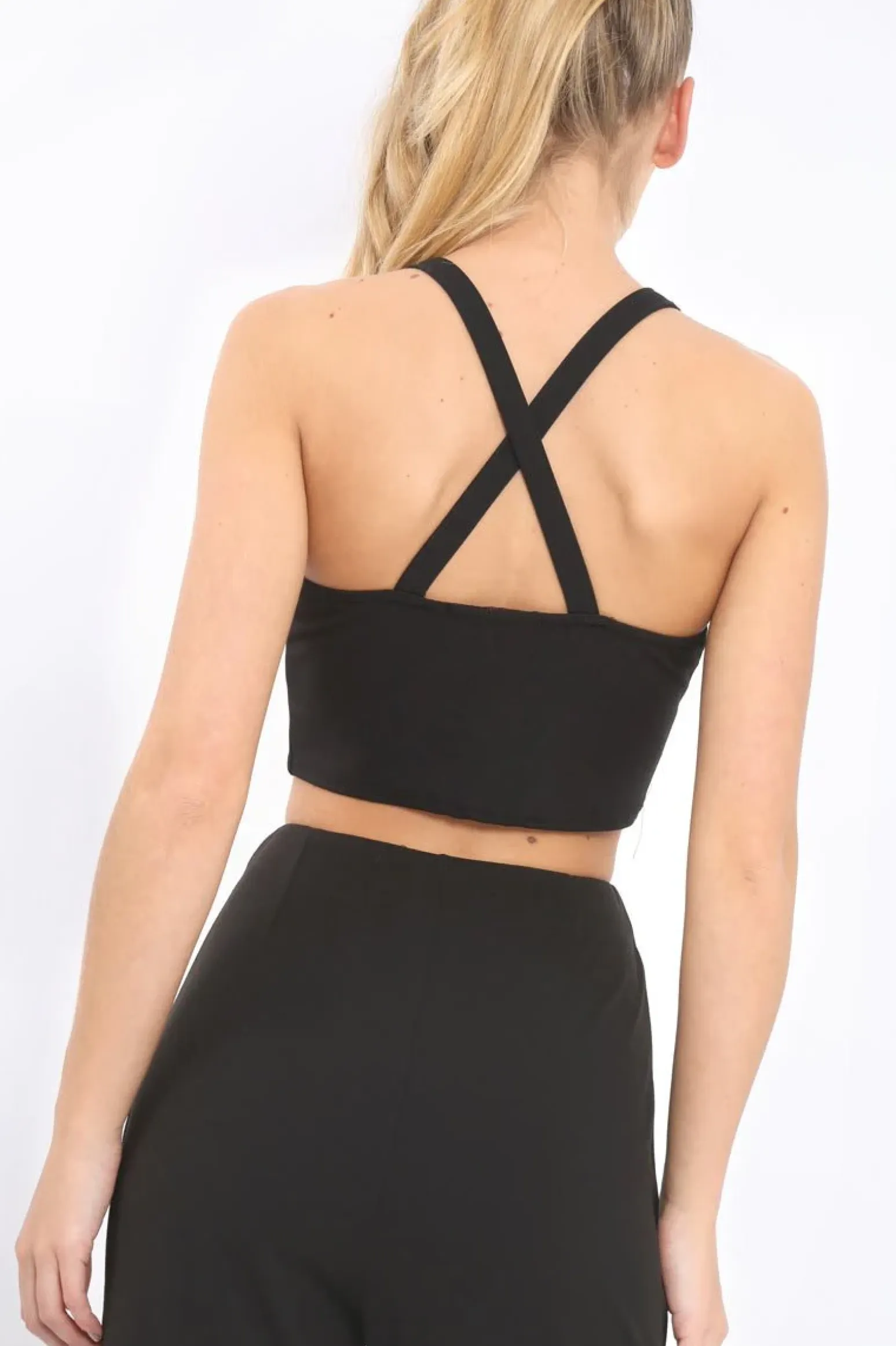 Rebellious Fashion Black Cross Over Crop Top - Kennie