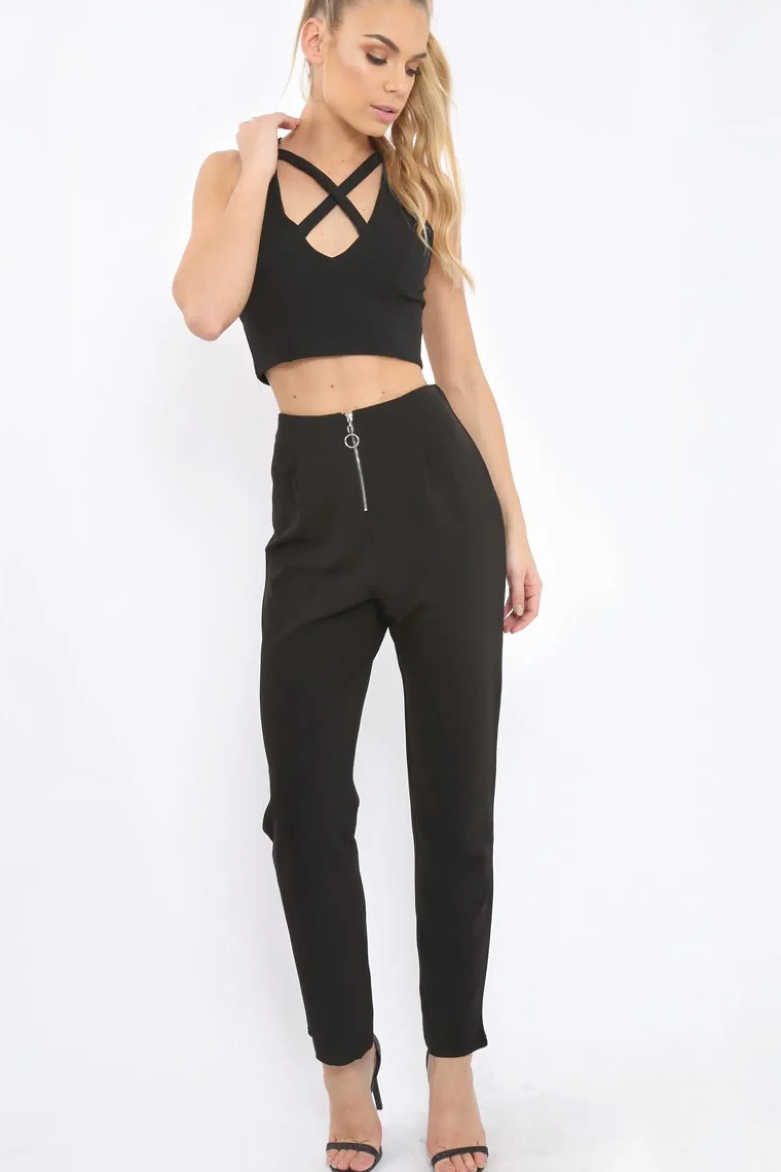 Rebellious Fashion Black Cross Over Crop Top - Kennie