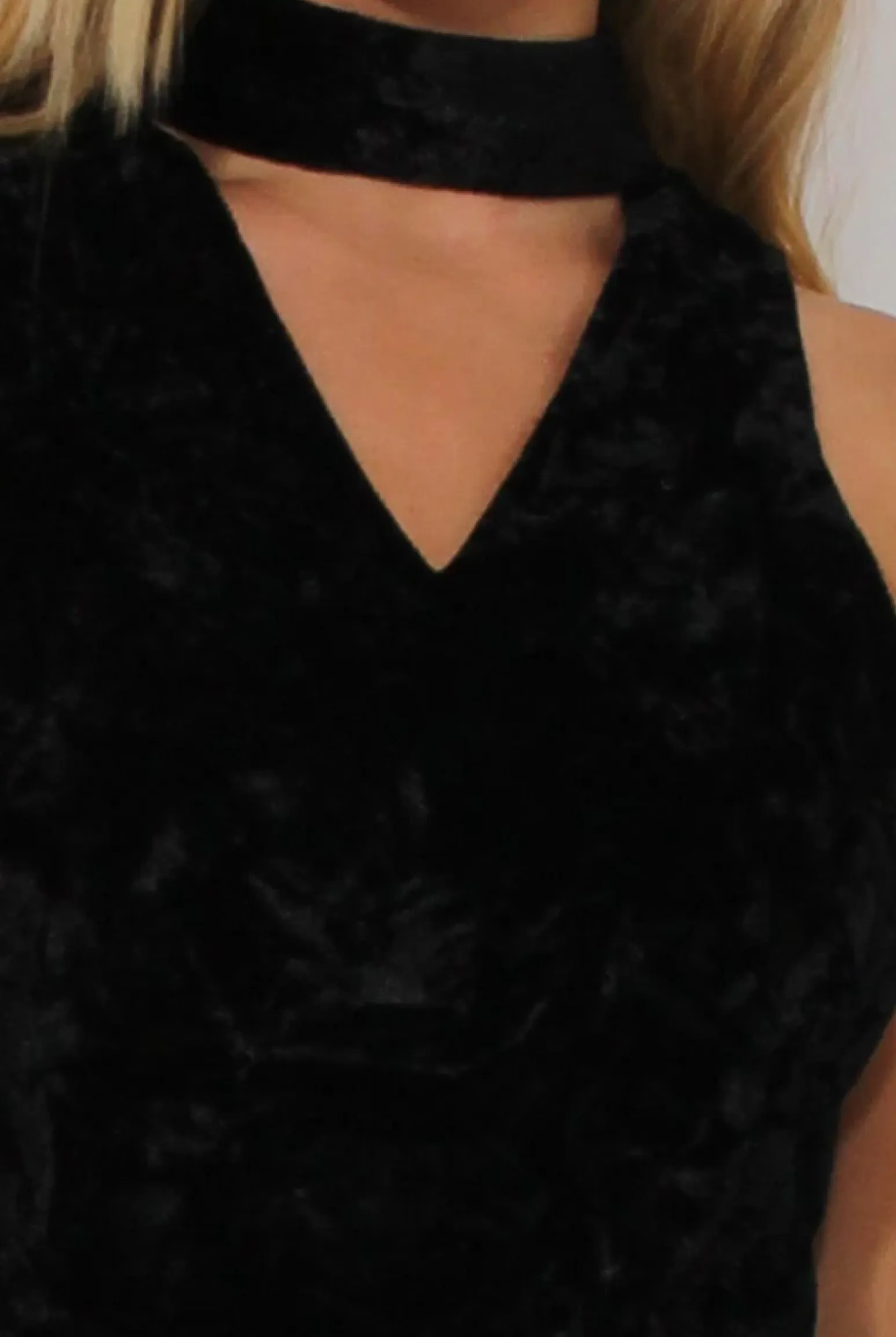 Rebellious Fashion Black Crushed Velvet High Neck Cut Out Co-ord - Melanie