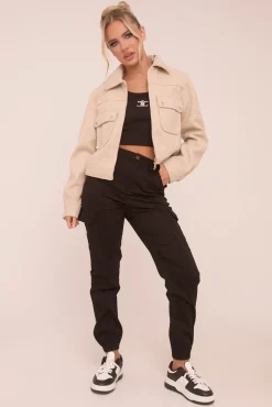 Rebellious Fashion Black Cuffed Cargo Trousers - Genesis