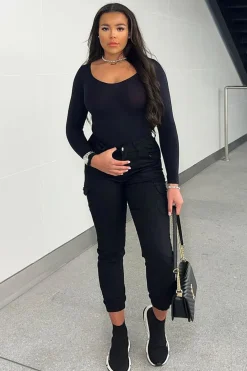Rebellious Fashion Black Cuffed Cargo Trousers - Genesis