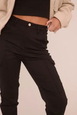 Rebellious Fashion Black Cuffed Cargo Trousers - Genesis