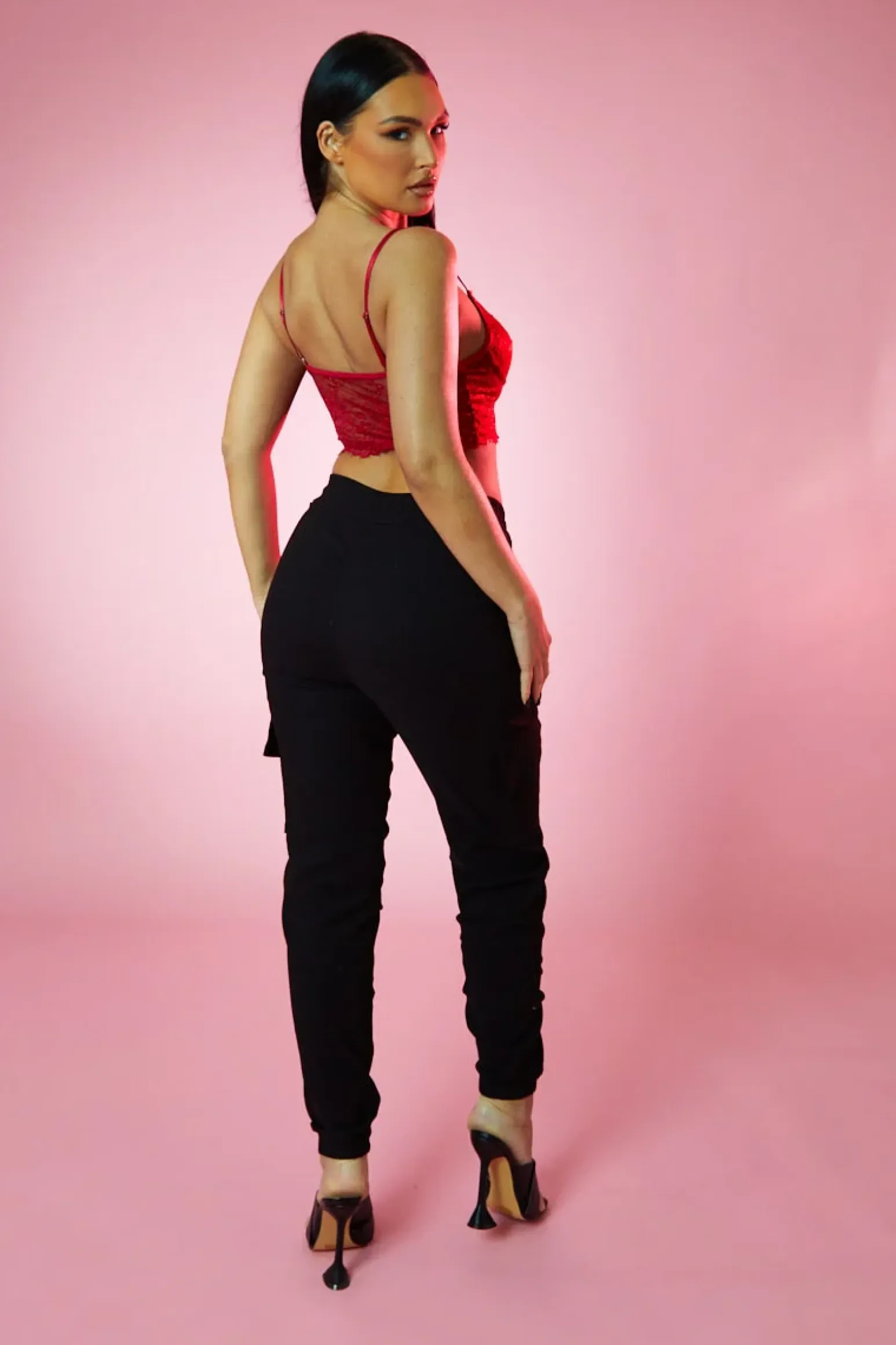 Rebellious Fashion Black Cuffed Hem Cargo Trousers - Rain