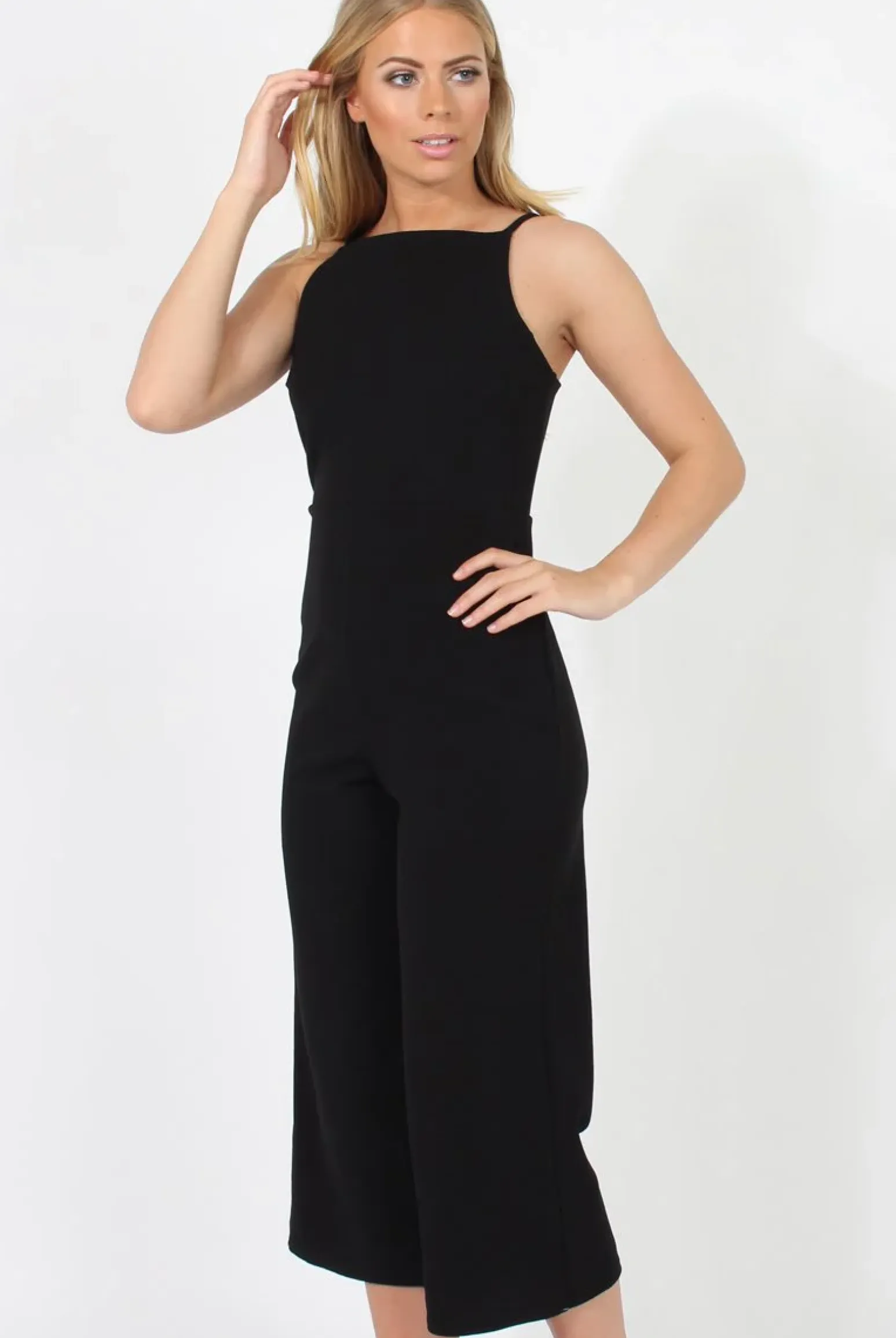 Rebellious Fashion Black Culotte Jumpsuit - Sienna