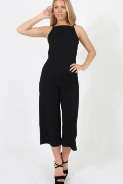 Rebellious Fashion Black Culotte Jumpsuit - Sienna
