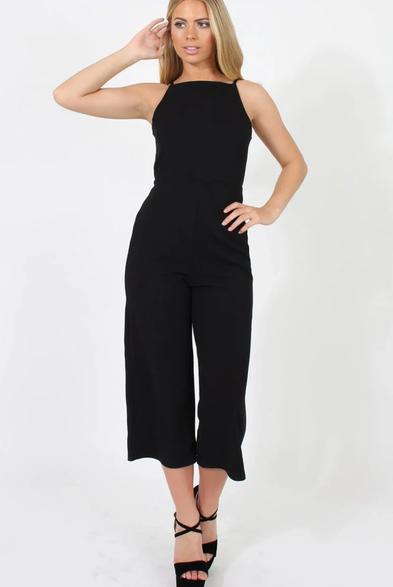 Rebellious Fashion Black Culotte Jumpsuit - Sienna