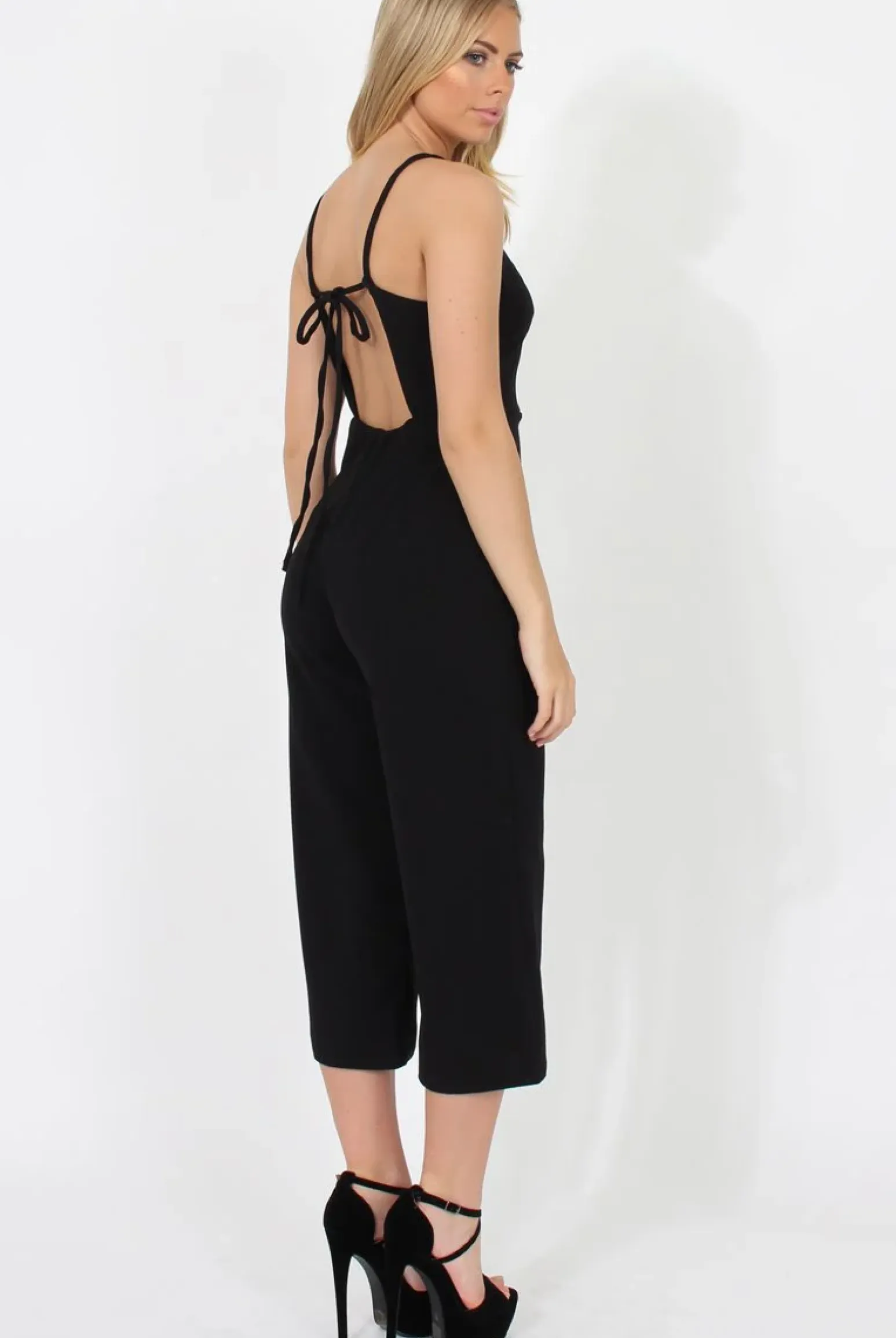 Rebellious Fashion Black Culotte Jumpsuit - Sienna