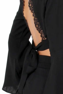 Rebellious Fashion Black Cut Out Bell Sleeve Co-ord - Leia