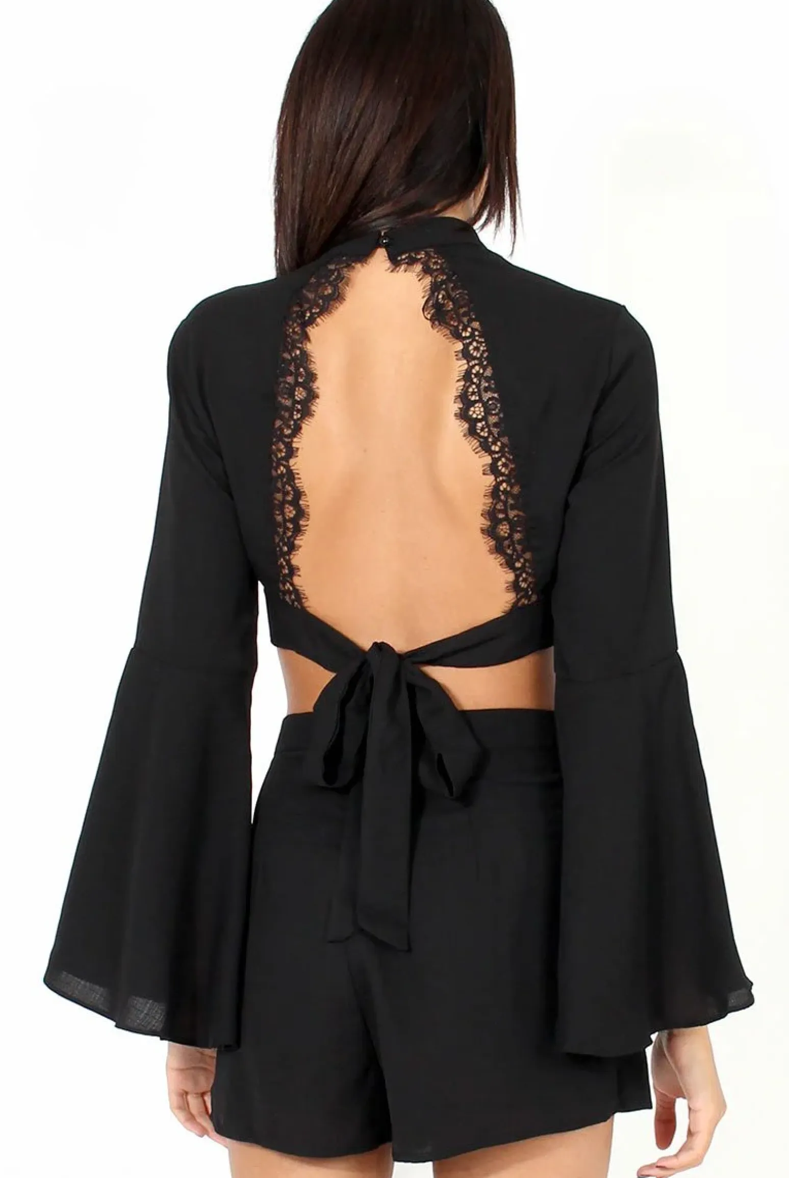 Rebellious Fashion Black Cut Out Bell Sleeve Co-ord - Leia
