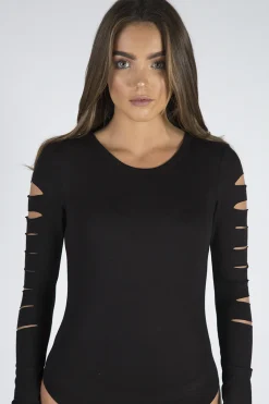 Rebellious Fashion Black Cut Out Bodysuit - Keira