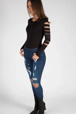 Rebellious Fashion Black Cut Out Bodysuit - Keira