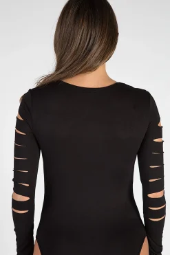 Rebellious Fashion Black Cut Out Bodysuit - Keira