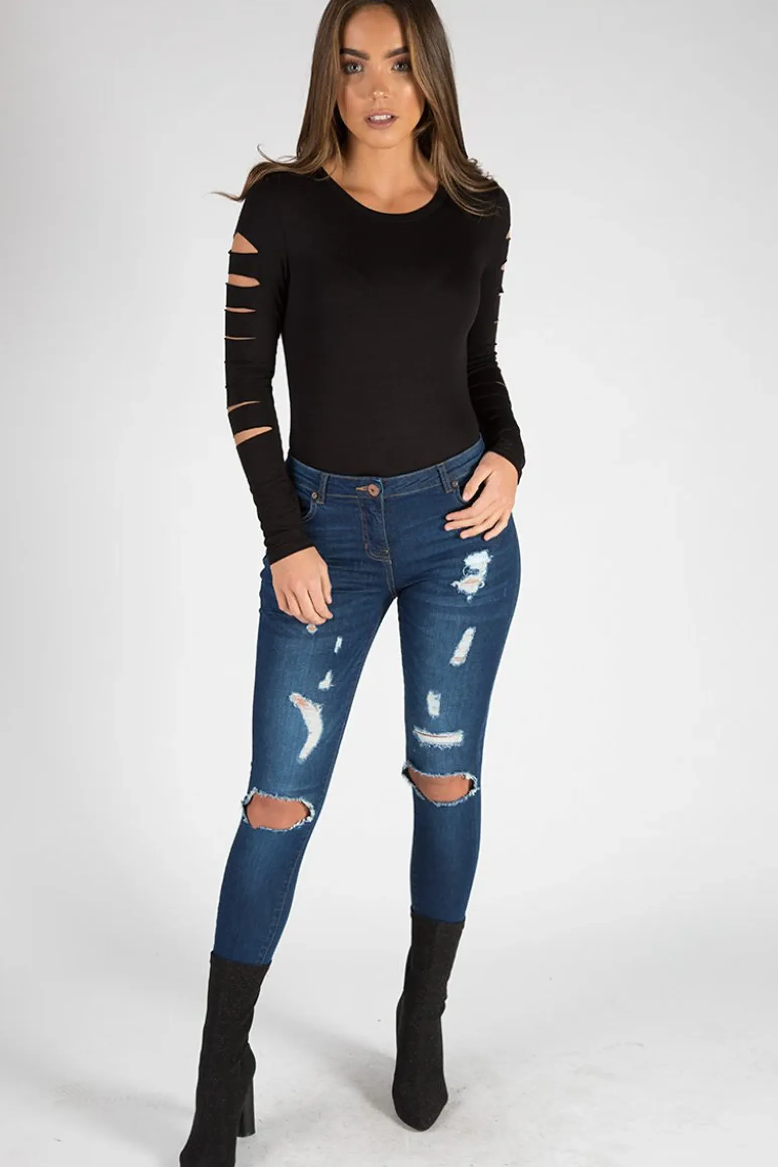 Rebellious Fashion Black Cut Out Bodysuit - Keira