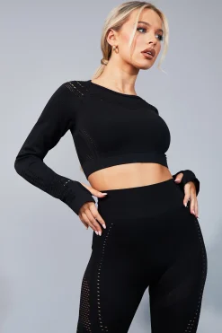 Rebellious Fashion Black Cut Out Detail Gym Crop Top - Ellison