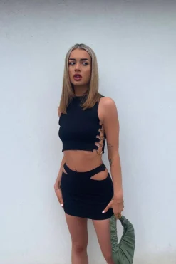 Rebellious Fashion Black Cut Out Detail Mini Skirt - Iyah