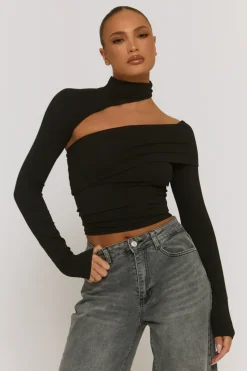 Rebellious Fashion Black Cut Out Fitted Top - Varya