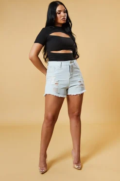 Rebellious Fashion Black Cut Out Front Short Sleeve Top - Nayla