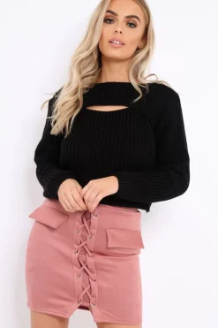 Rebellious Fashion Black Cut Out Key Hole Jumper - Miranda