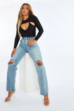 Rebellious Fashion Black Cut Out Long Sleeve Bodysuit - Serenity