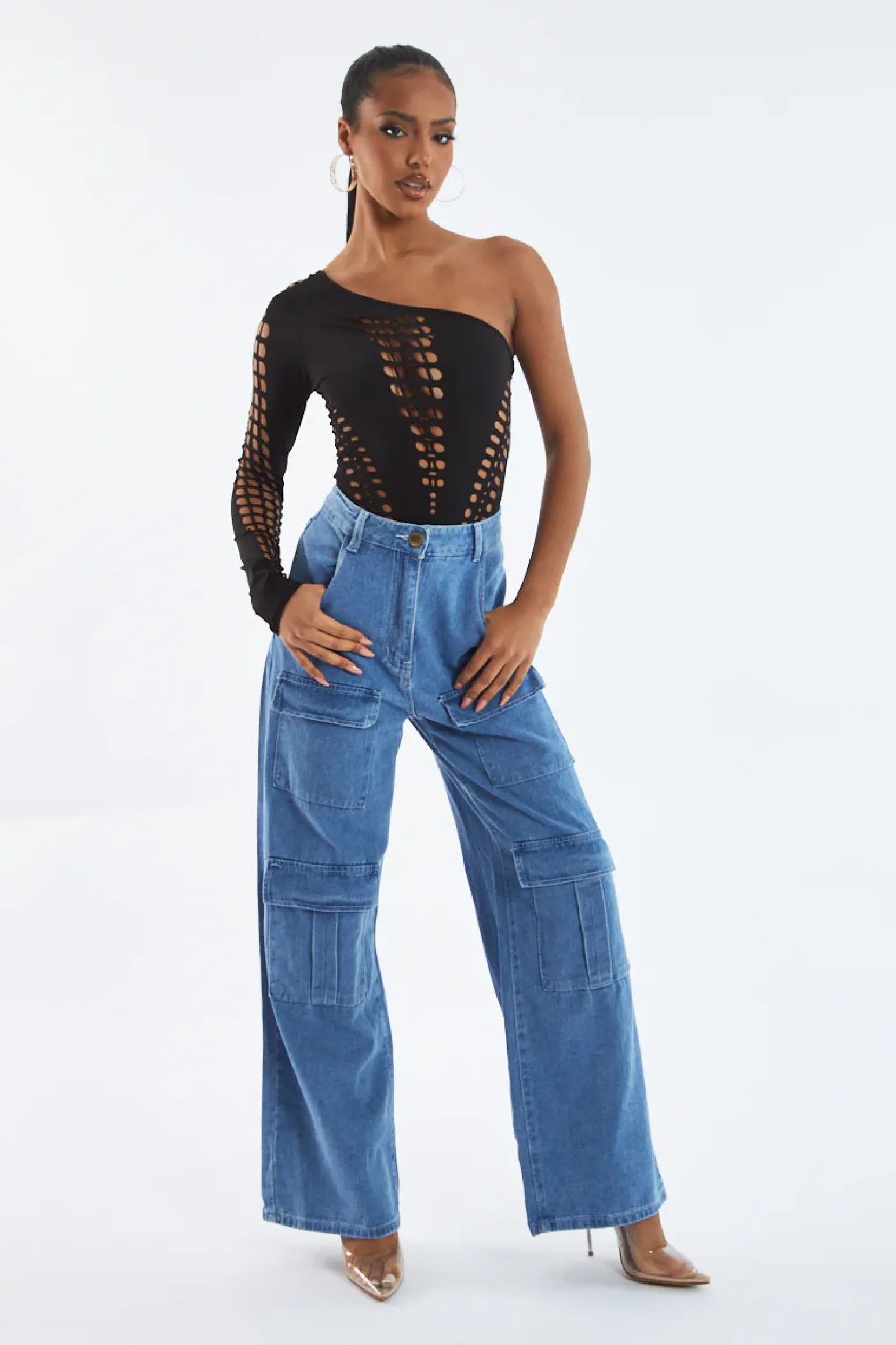 Rebellious Fashion Black Cutout One shoulder Bodysuit - Elia