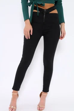 Rebellious Fashion Black Cut Out Pockets Skinny Jeans - Nasya