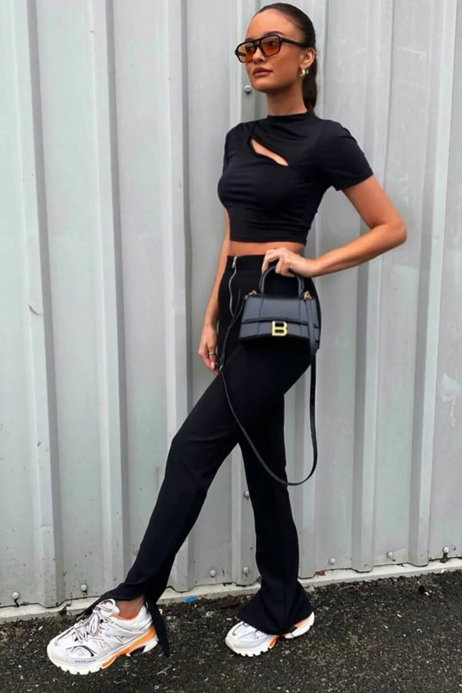 Rebellious Fashion Black Cut Out Short Sleeve Slinky Crop Top - Harriet