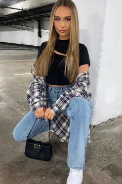 Rebellious Fashion Black Cut Out Short Sleeve Slinky Crop Top - Harriet