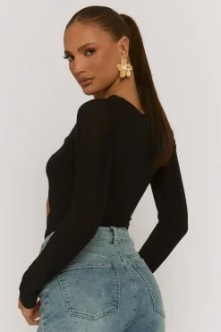Rebellious Fashion Black Cut Out Twist Front Bodysuit - Raisa