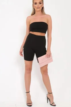 Rebellious Fashion Black Cycling Shorts And Bandeau Co -ord - Edrie