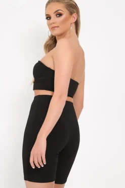 Rebellious Fashion Black Cycling Shorts And Bandeau Co -ord - Edrie