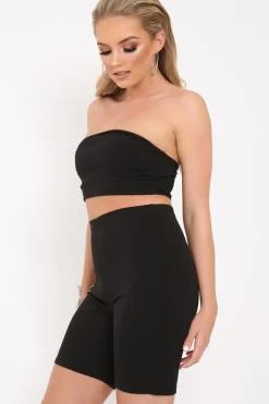 Rebellious Fashion Black Cycling Shorts And Bandeau Co -ord - Edrie
