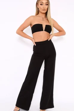 Rebellious Fashion Black Deep Plunge Metal V Boobtube - Karolynn